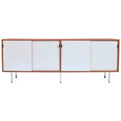 Early and Rare Florence Knoll Credenza in Teak and White Formica
