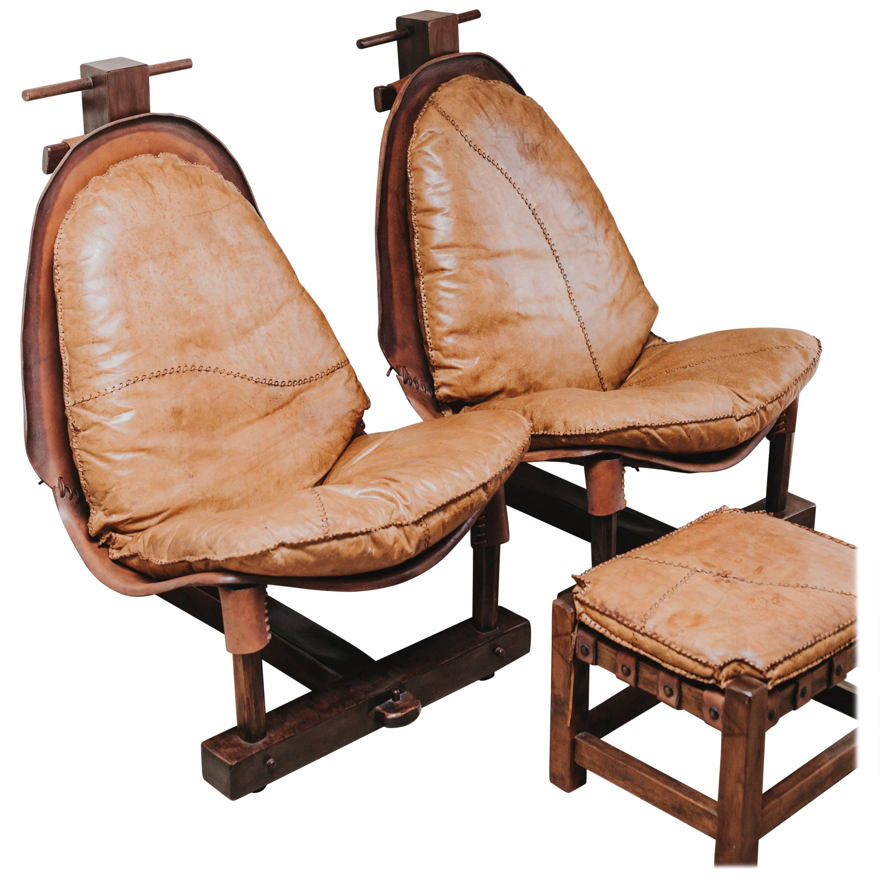 Pair of Brazilian Chairs and Ottoman