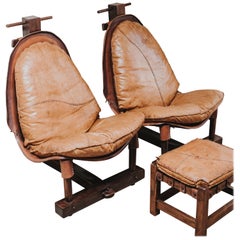 Vintage Pair of Brazilian Chairs and Ottoman