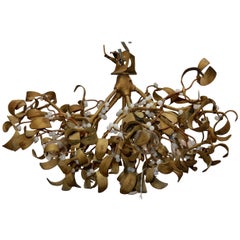 1900 Ball of Mistletoe Art Nouveau Bronze Has five Bulbs and Pearls Opaline
