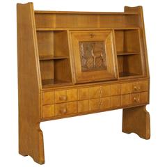Cabinet in the Style of Osvaldo Borsani Oak Veneer Carvings Vintage, Italy 1940s 1