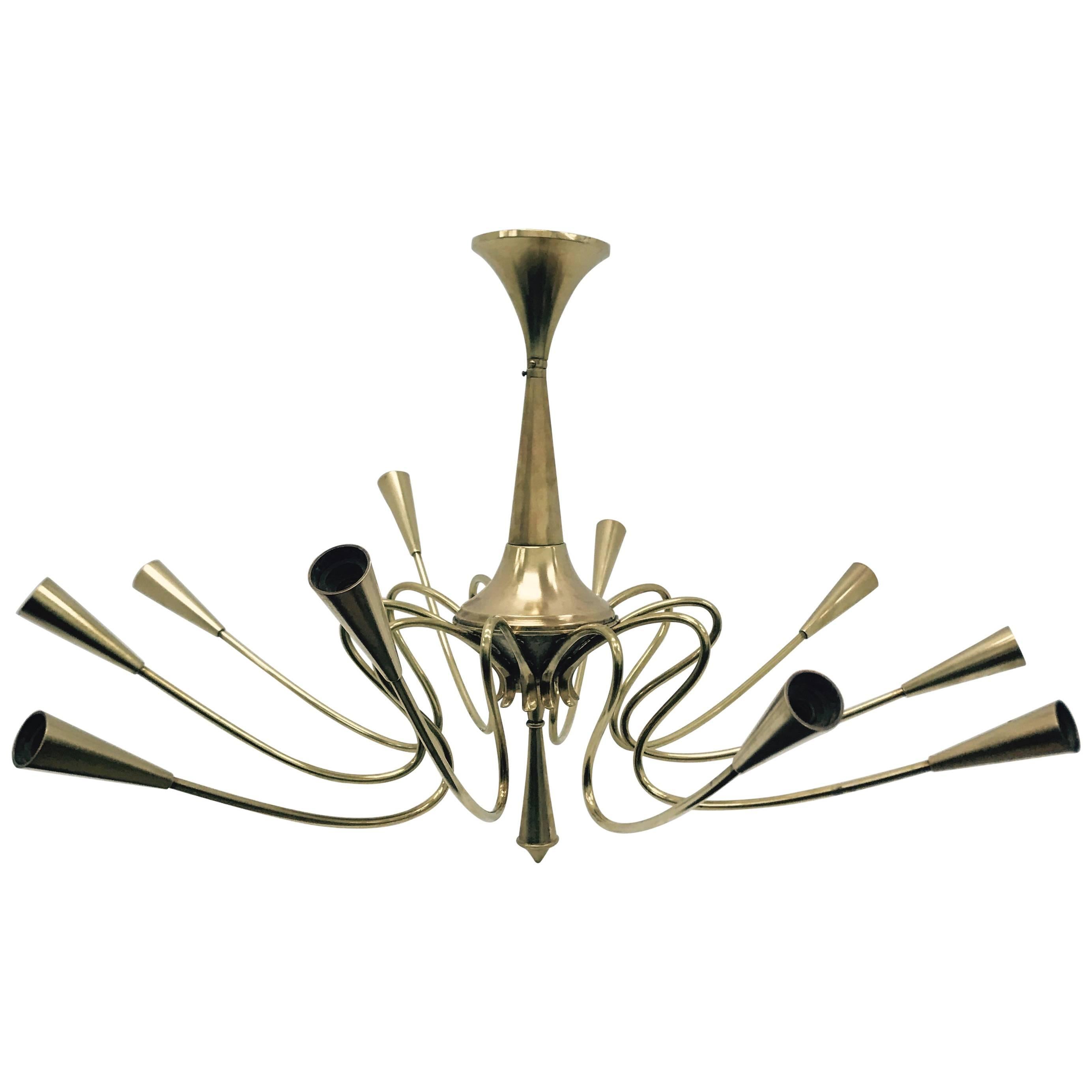 Brass Chandelier by Oscar Torlasco Made in Italy in the 1950s