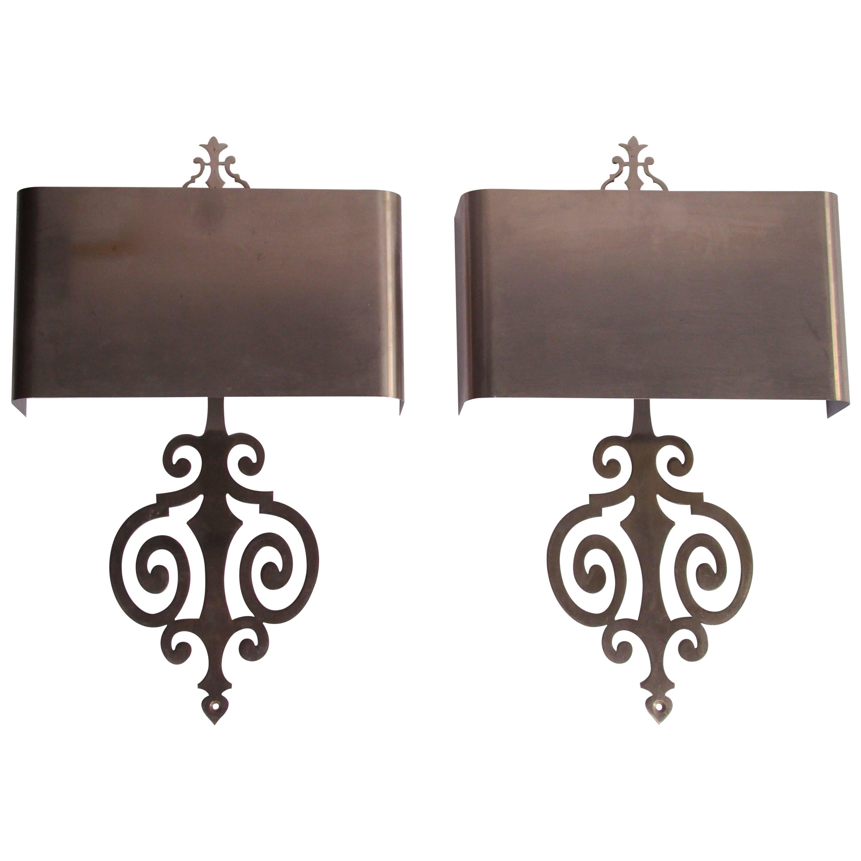 1970s Stainless Steel Pair of Sconces by Maison Charles For Sale