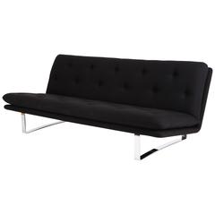 Artifort Sofa with Chrome-Plated Legs, by Kho Liang Ie, C 683, Black Fabric