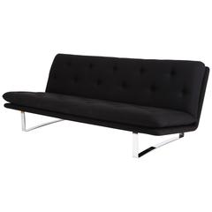 Artifort Sofa with Chrome-Plated Legs, by Kho Liang Ie, C 683, Black Fabric 7