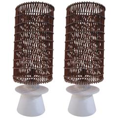 Style Jean-Michel Frank, Pair of Lamps, Plaster and Wicker, circa 1950, France