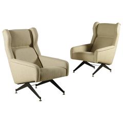 Two Armchairs Foam Fabric Metal Brass Vintage, Italy, 1960s