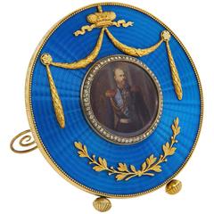 Antique Russian Fabergé Style Silver Gilt and Enamel Photo Frame