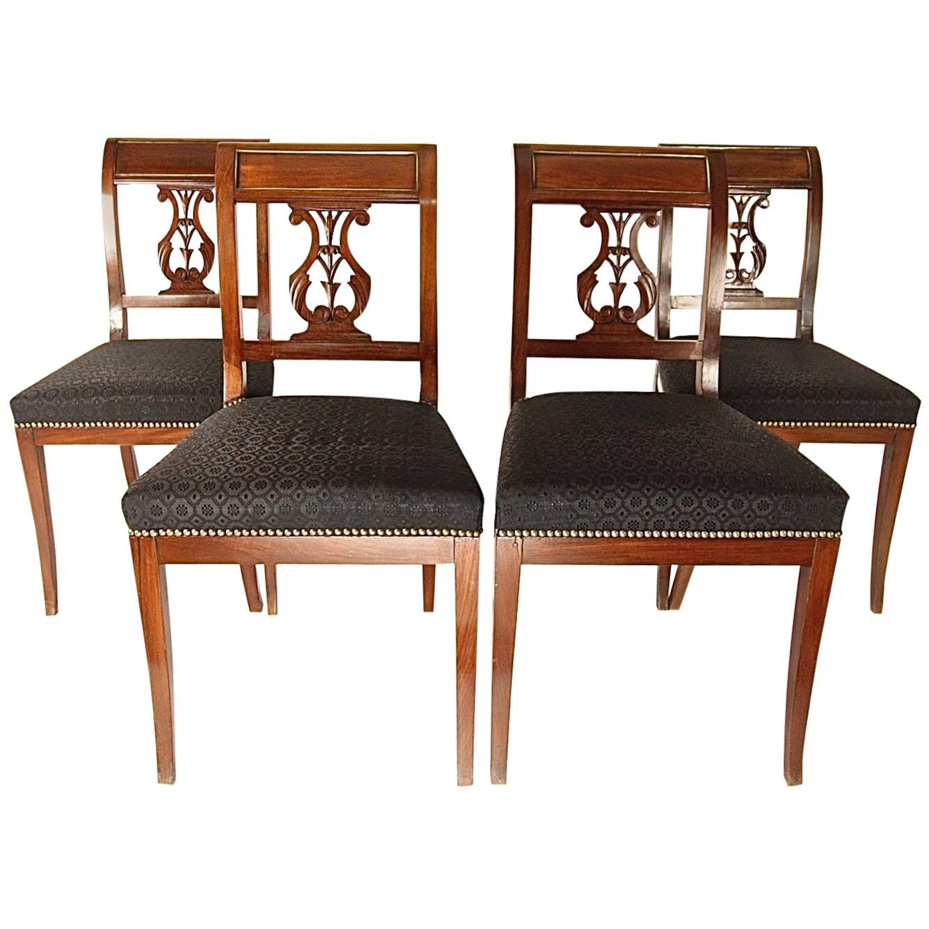 Set of Four Directoire Mahogany Side Chairs with Brass Banding