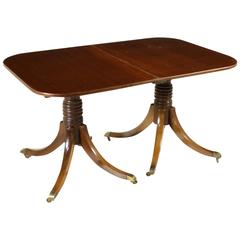 Vintage Solid Mahogany Pull Out Table with Brass Wheels England, Early 20th Century