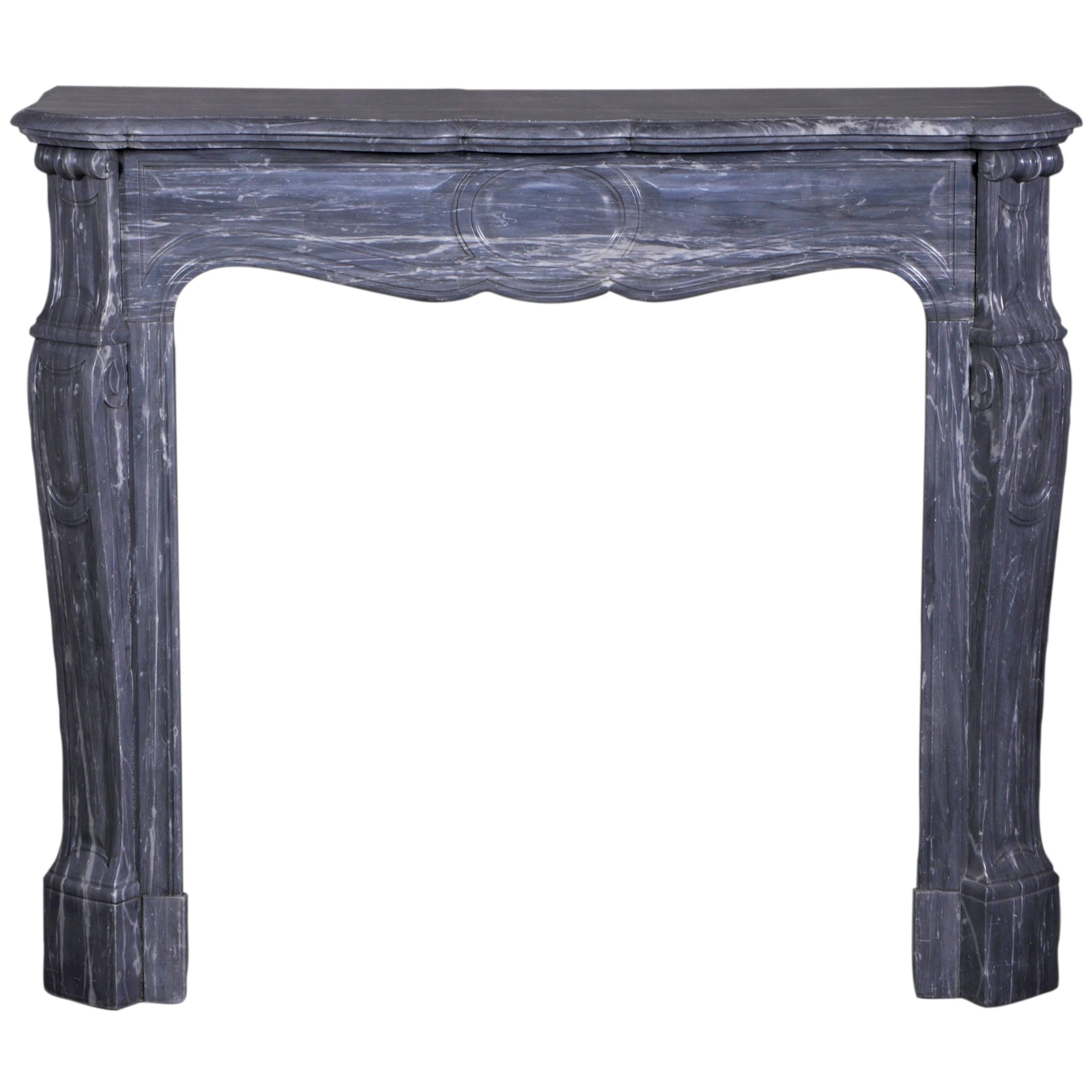 Antique Louis XV Style Fireplace in Blue Turquin Marble For Sale