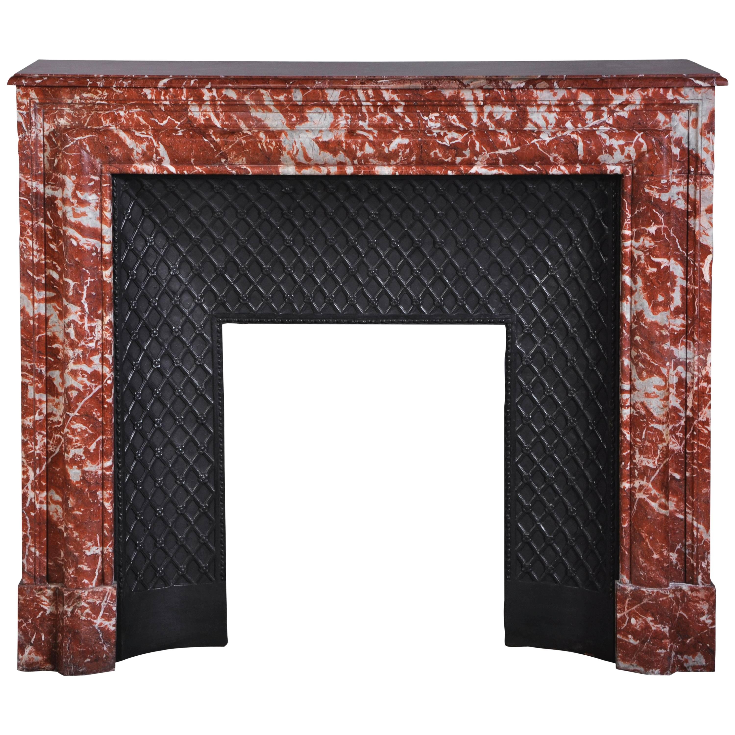 Antique Louis XIV Style Fireplace in Red from Languedoc Marble, 19th Century For Sale