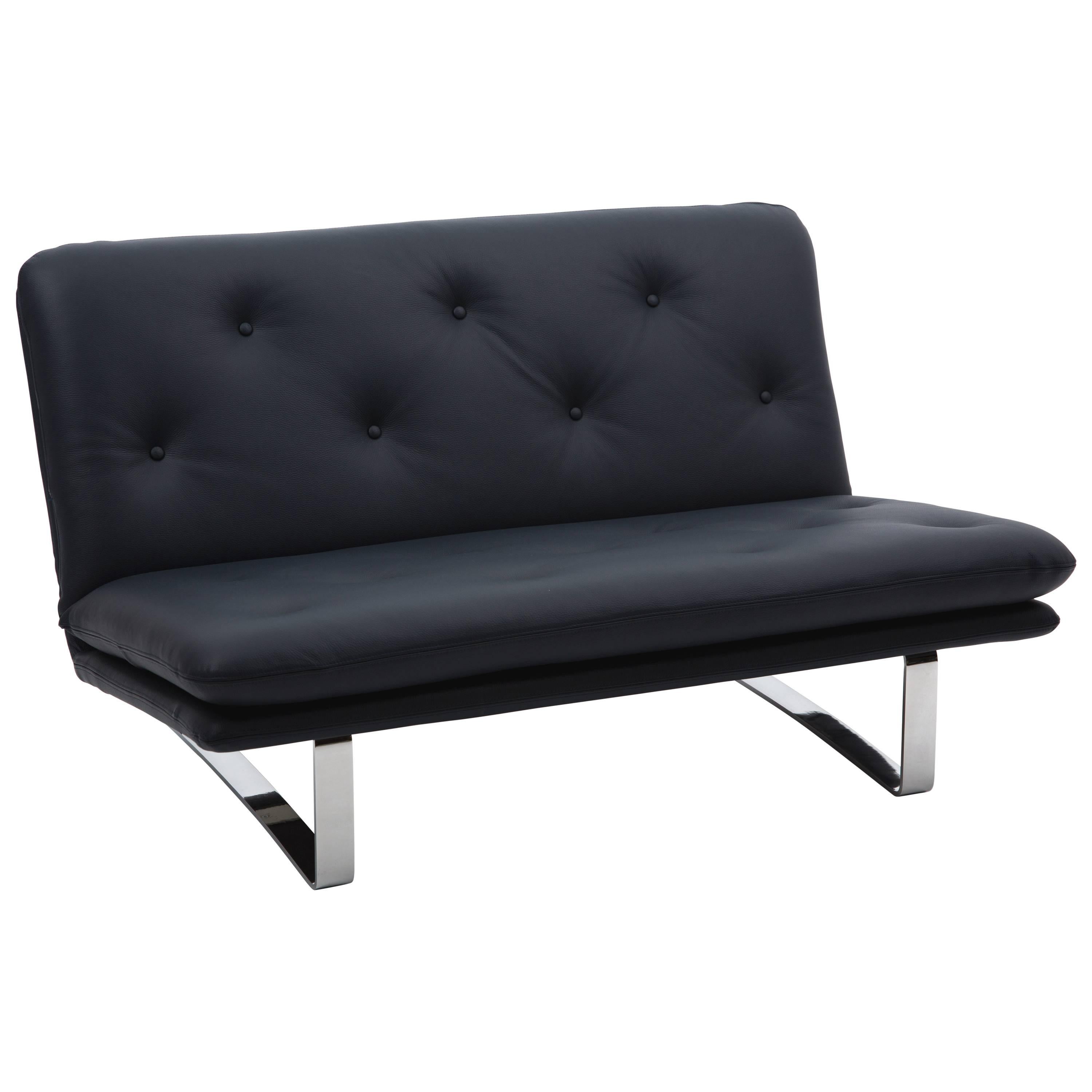 ARTIFORT LEATHER SOFA.  dark blue designed by Kho Liang Ie Chrome-plated frame For Sale