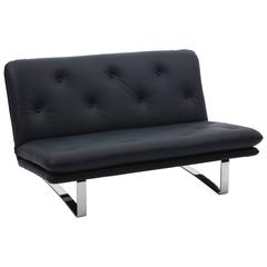ARTIFORT LEATHER SOFA.  dark blue designed by Kho Liang Ie Chrome-plated frame