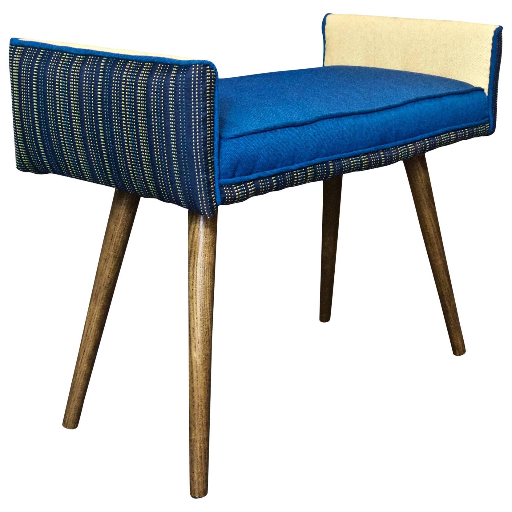 Studio Series: Backless Vanity Size Stool in Navy Pinstripe, Blue Seat-in stock For Sale