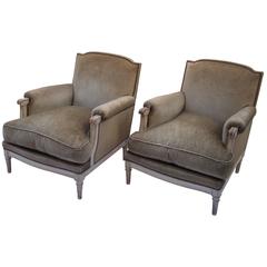 1940s French Painted Wood and Fabric Pair of Armchairs by Maison Carlhian