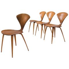 Norman Cherner Set of Four Dining Chairs in Walnut Plywood