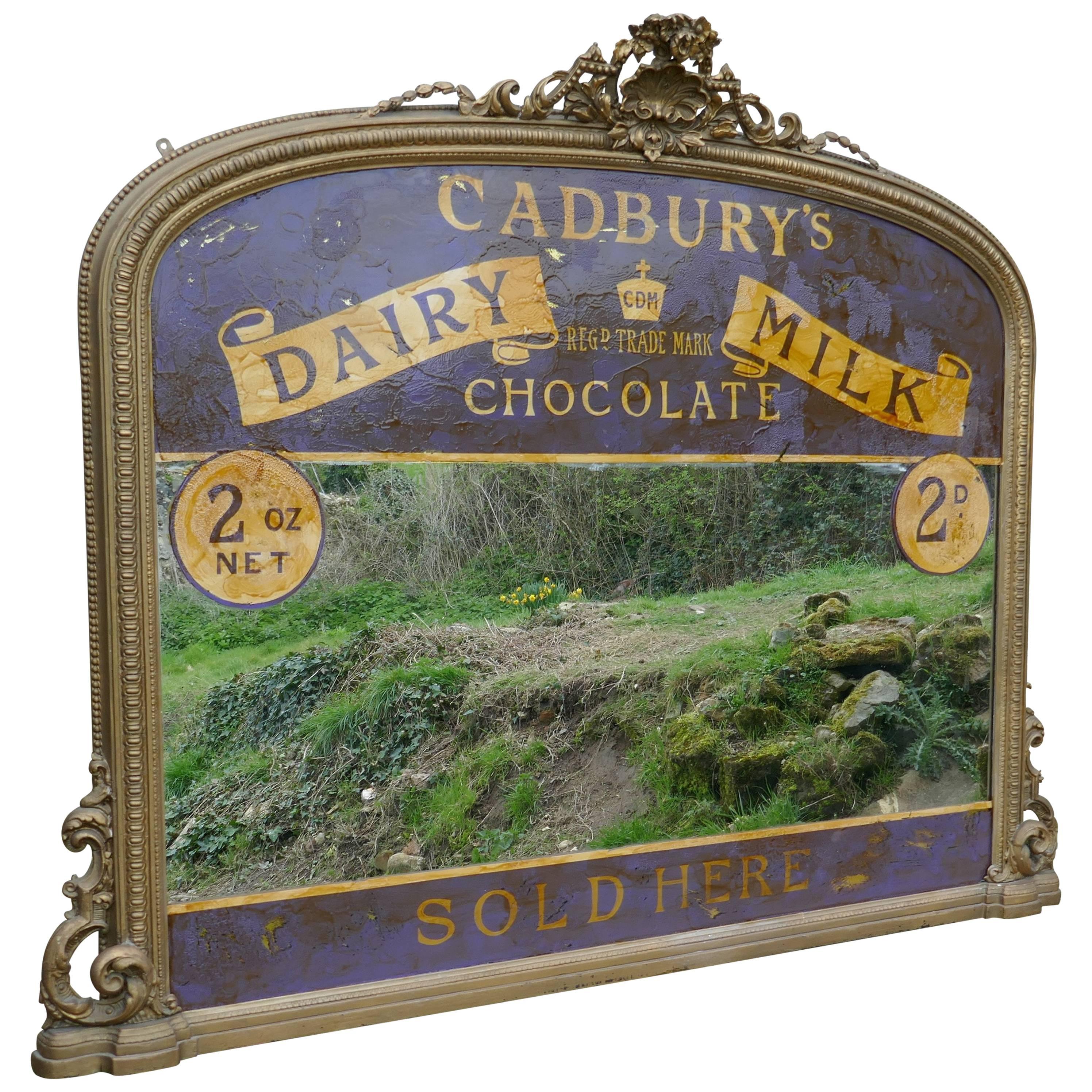 Large Victorian Advertising Mirror, Cadbury’s Chocolate over Mantle