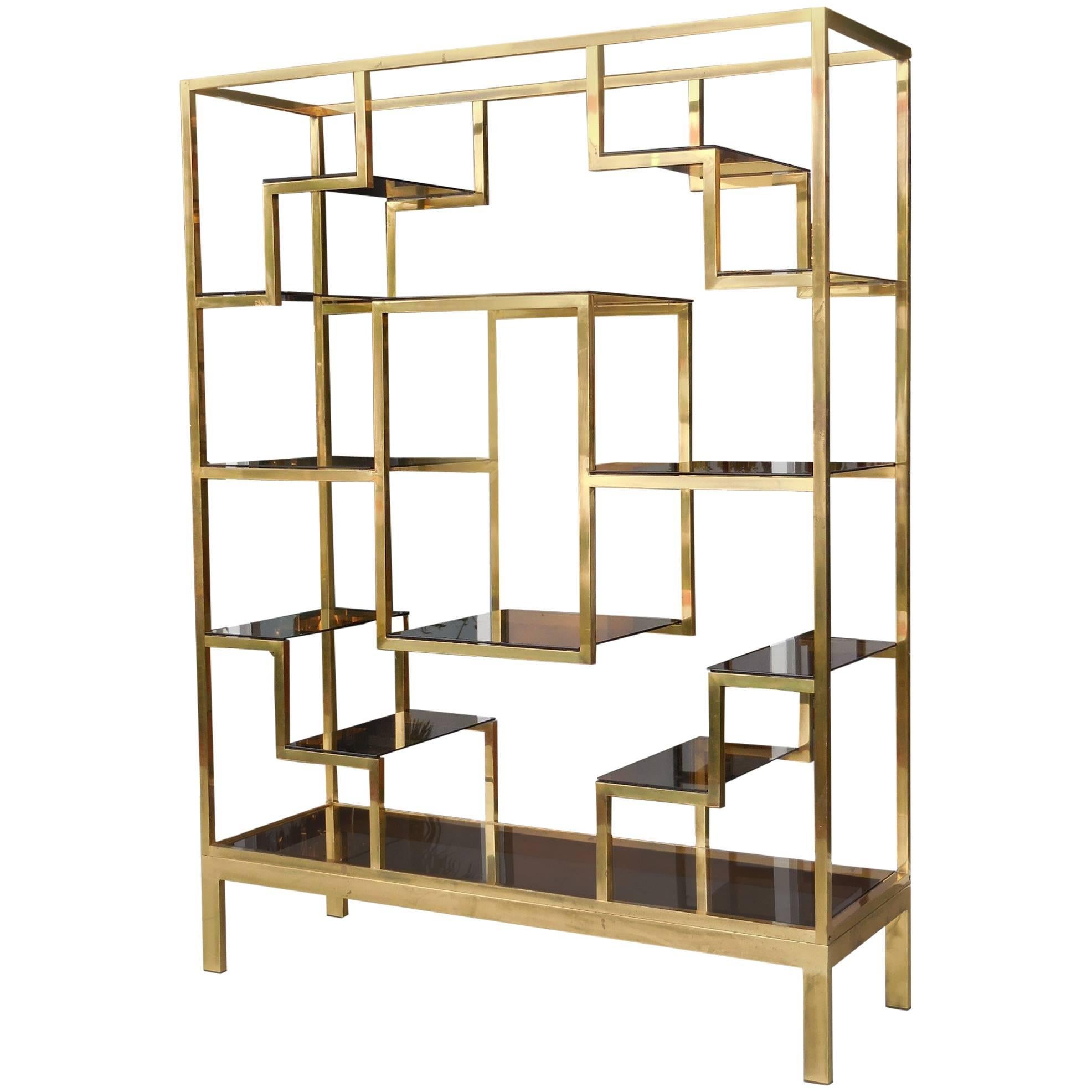 Brass Italian Etagere Room Divider by Romeo Rega, 1970s