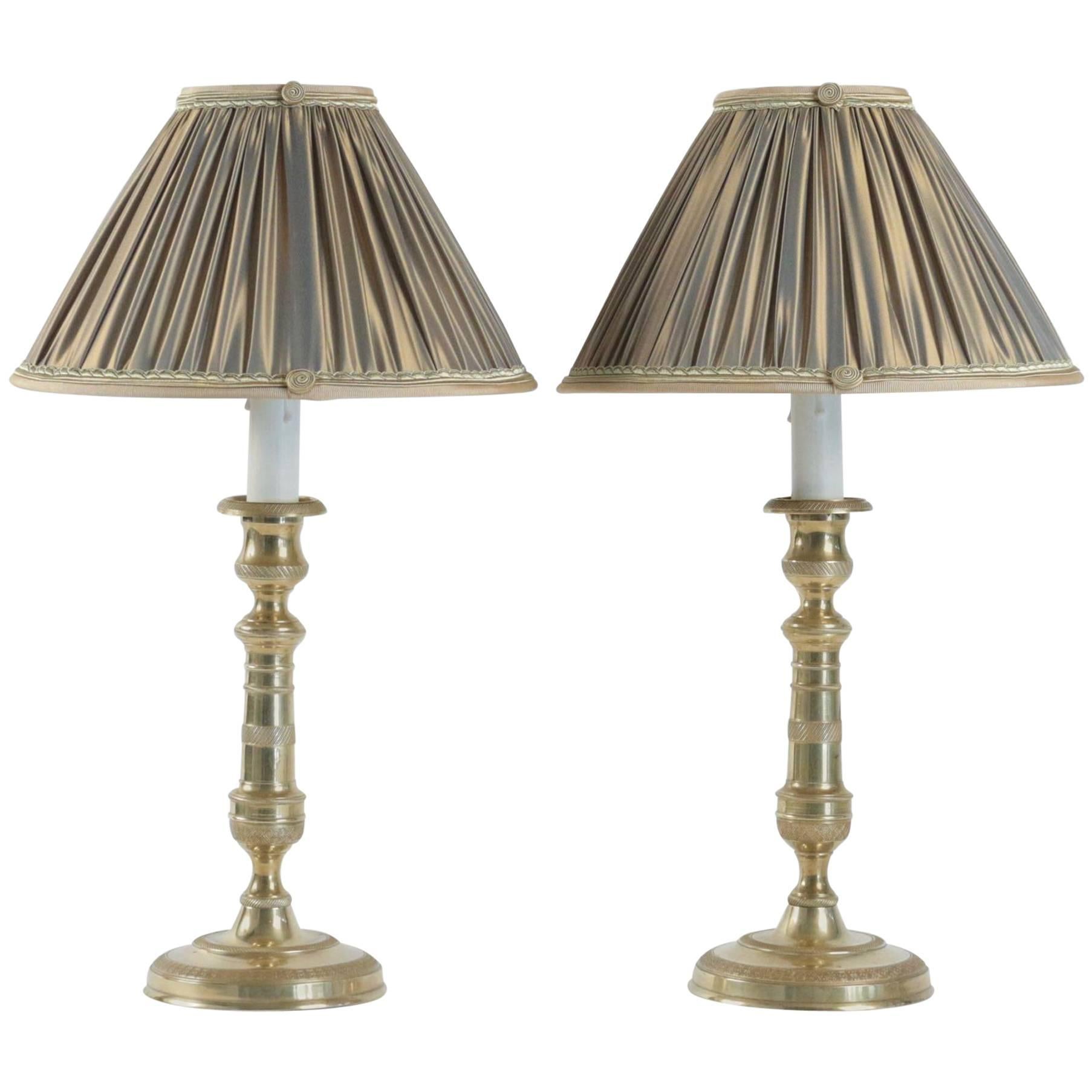 Pair of French, Louis XVI Period Gilt Bronze Candlestick Lamps, circa 1780