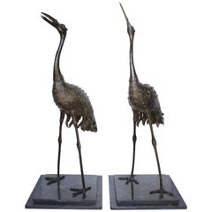 Pair of Japanese Meiji Period Bronze "Red Crowned" Cranes