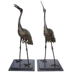 Pair of Japanese Meiji Period Bronze "Red Crowned" Cranes 10