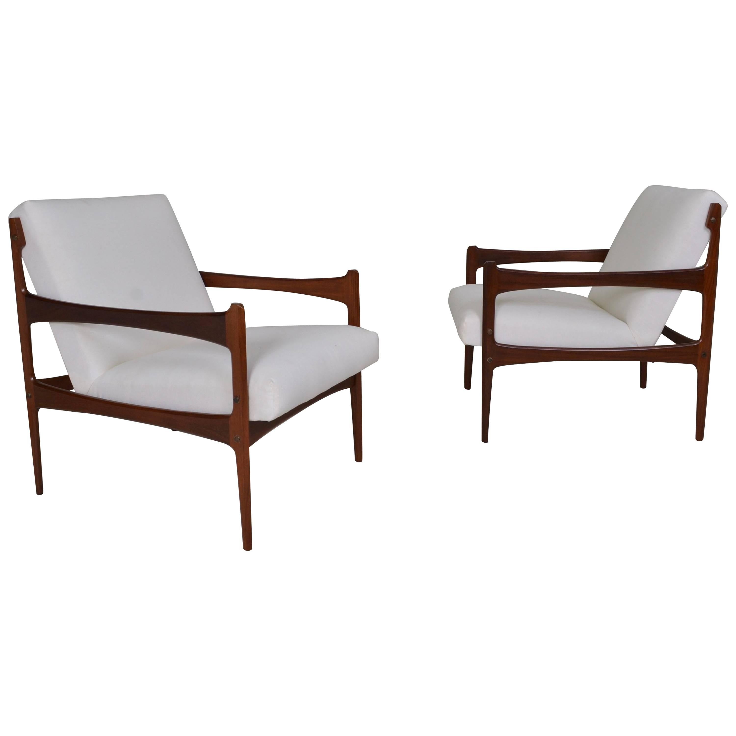 Architectural Pair of Armchairs, Italy, circa 1950 For Sale