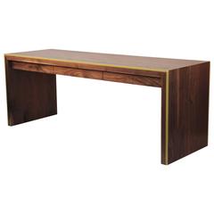 Monster Island Three-Drawer Waterfall-Style Desk in Walnut, Inlaid Yellow Resin