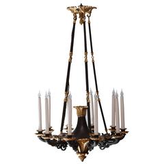 Magnificent French Empire Period Gilt and Patinated Bronze Chandelier circa 1815
