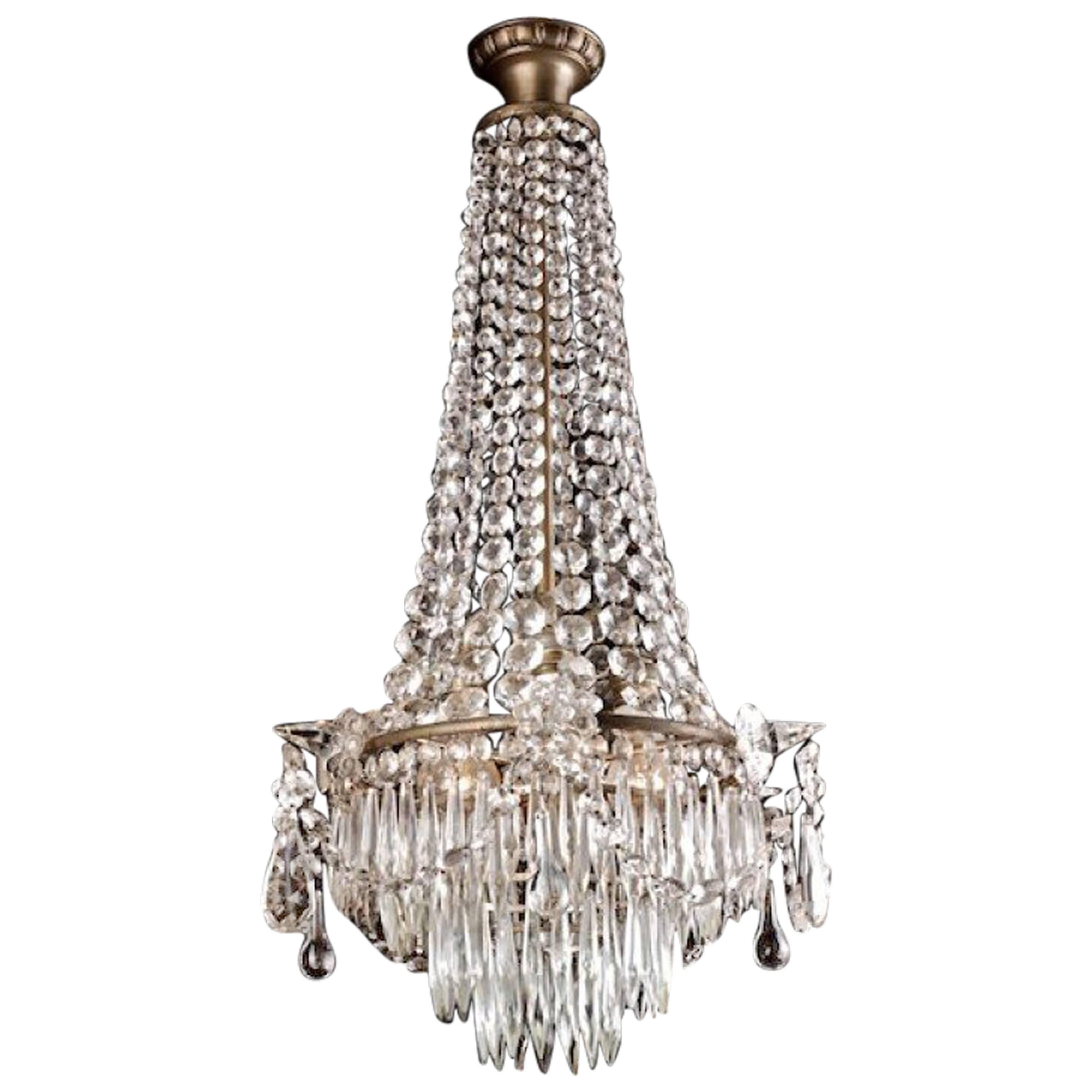 20th Century Biedermeier Style Nickel-Plated Brass Ceiling Chandeliers