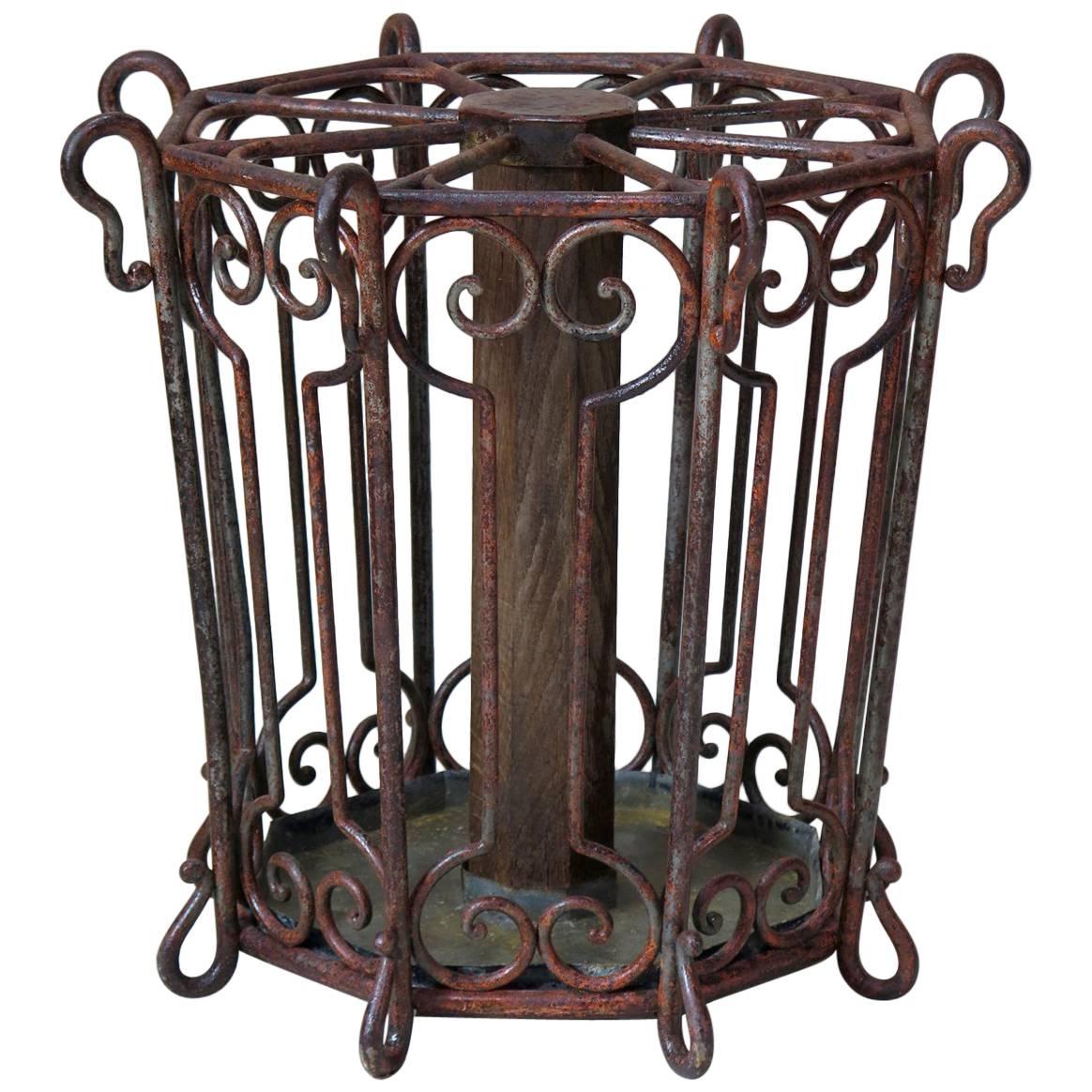 Large Wrought Iron Umbrella Stand, France, Late 19th Century
