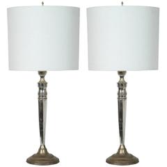 Pair of American Neoclassical Silvered Table Lamps
