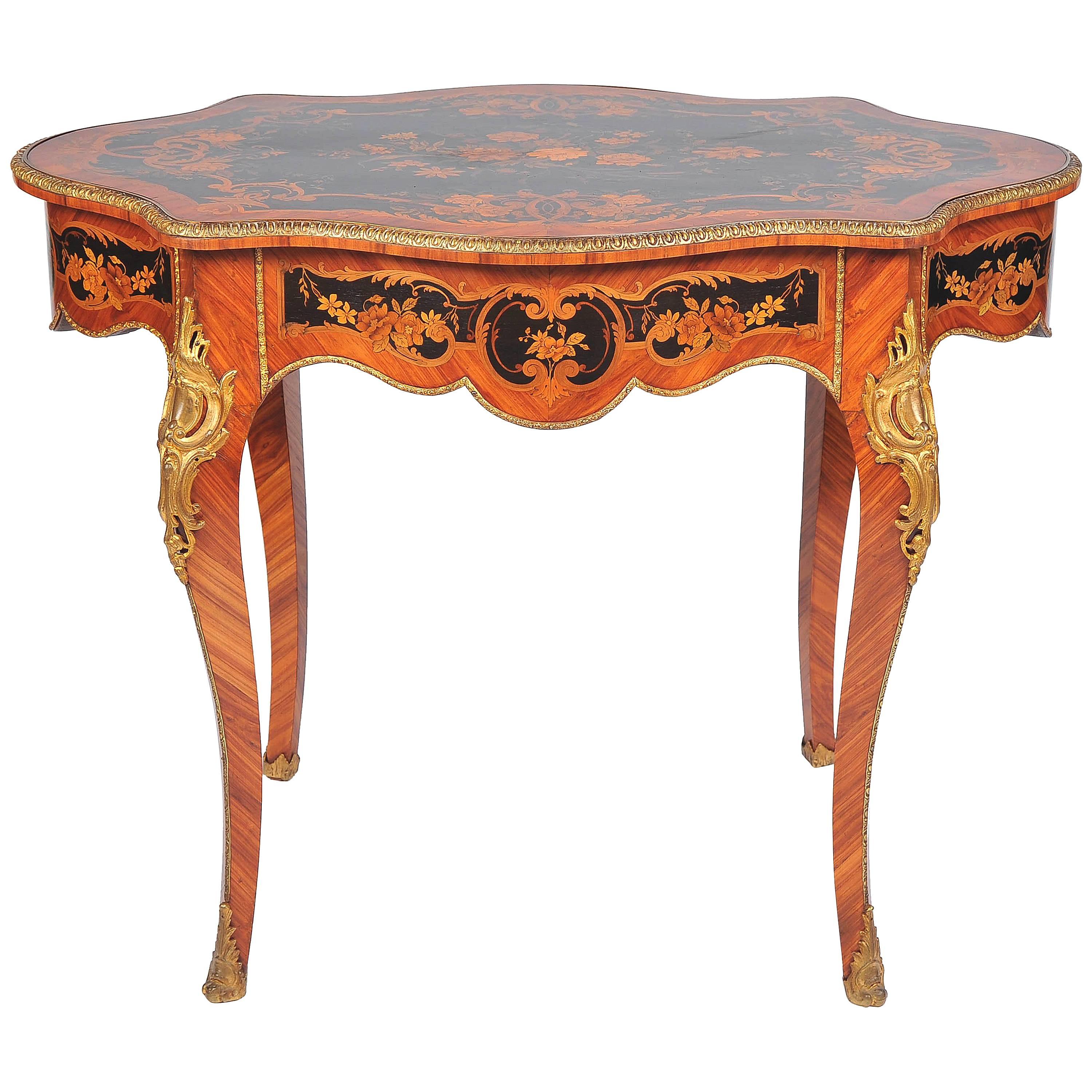 Table centrale en marqueterie du 19ème siècle, style Louis XV