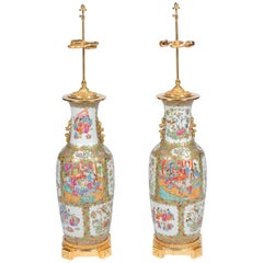 Pair of 19th Century Rose Medallion, Canton Vases or Lamps