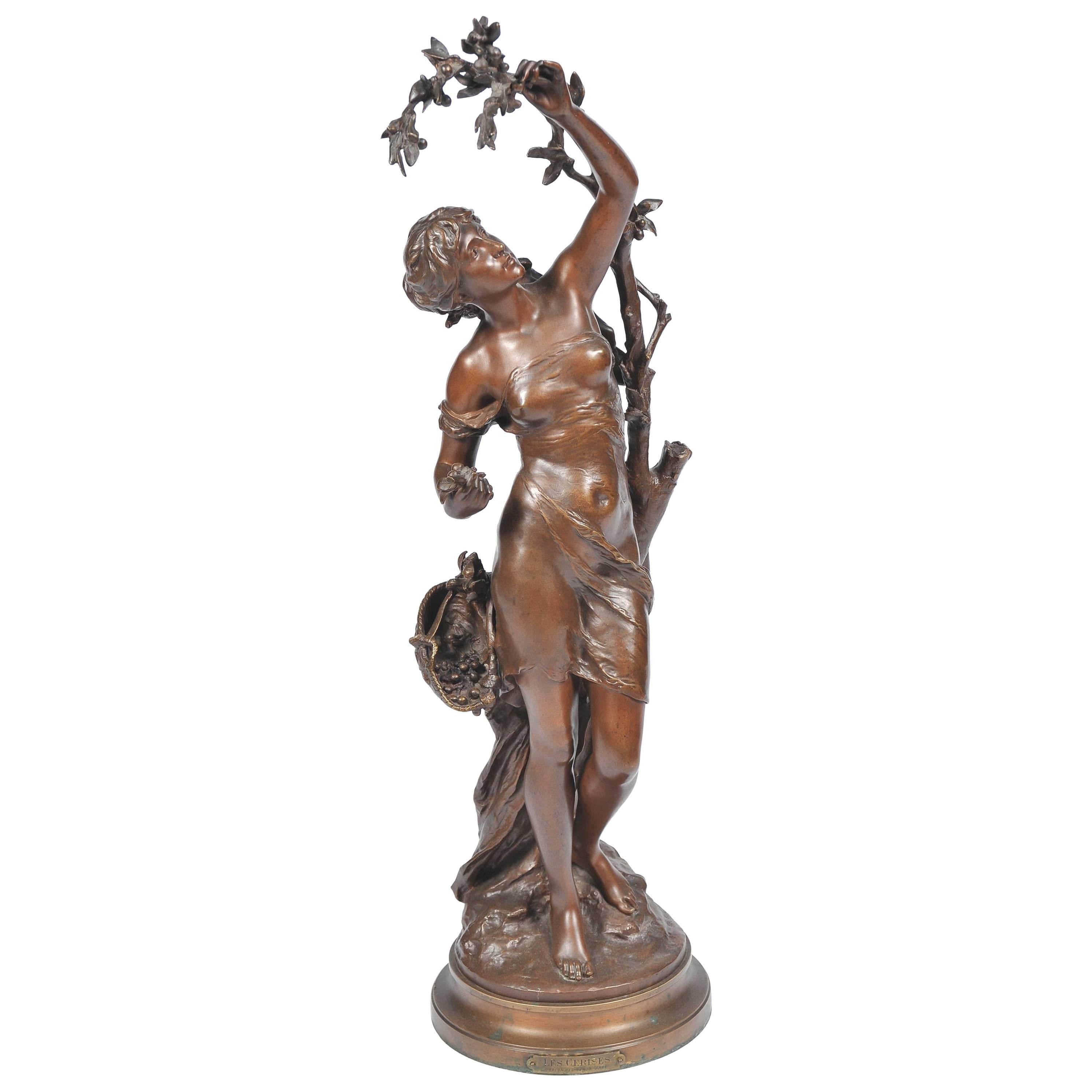 Bronze by Math, Moreau, Girl Picking Cherries For Sale