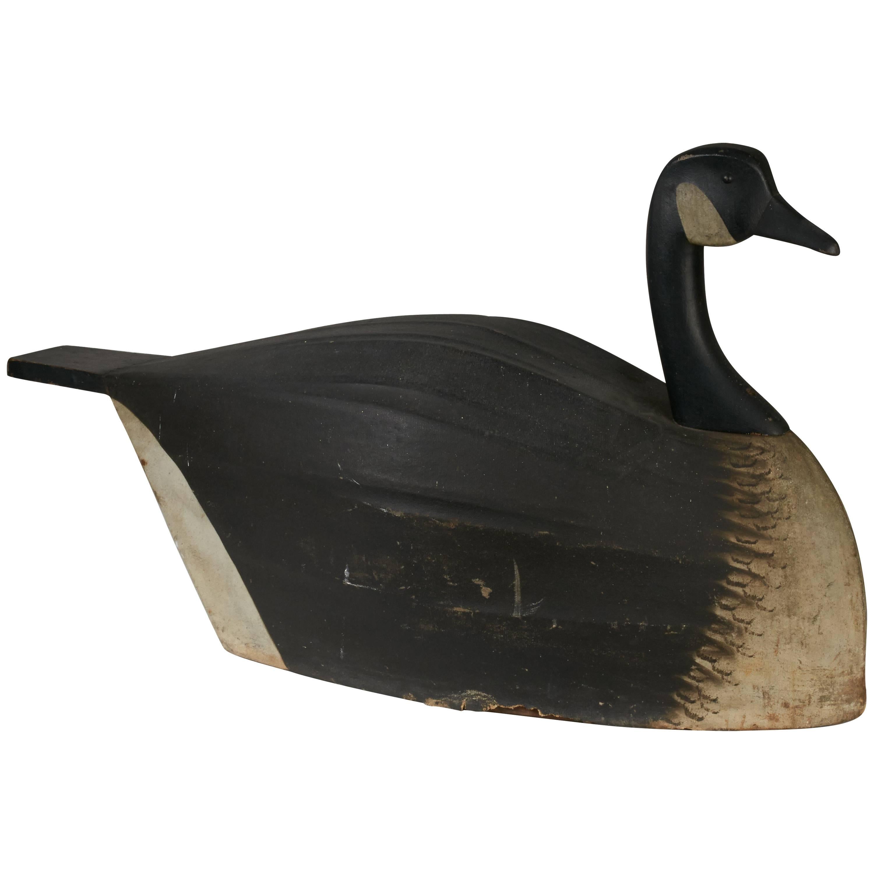 Painted Canvas Covered and Carved Wood Slat Canada Goose Decoy For Sale