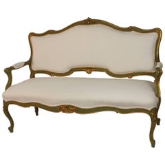 Italian Rococo Style Settee Polychromed in Green and Gold