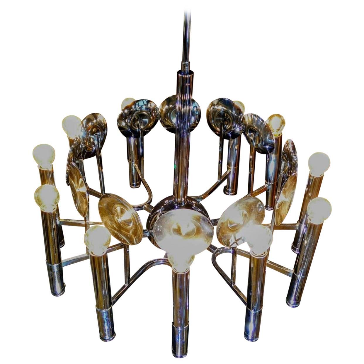 Space Age Chrome and Fourteen Light Chandelier by Reggiani, Italy ca 1970