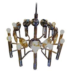 Great Space Age Chrome and Fourteen-Light Chandelier by Reggiani, Italy 4