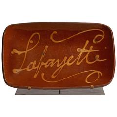 Antique Pennsylvania Glazed Redware Loaf Dish Inscribed "Lafayette"