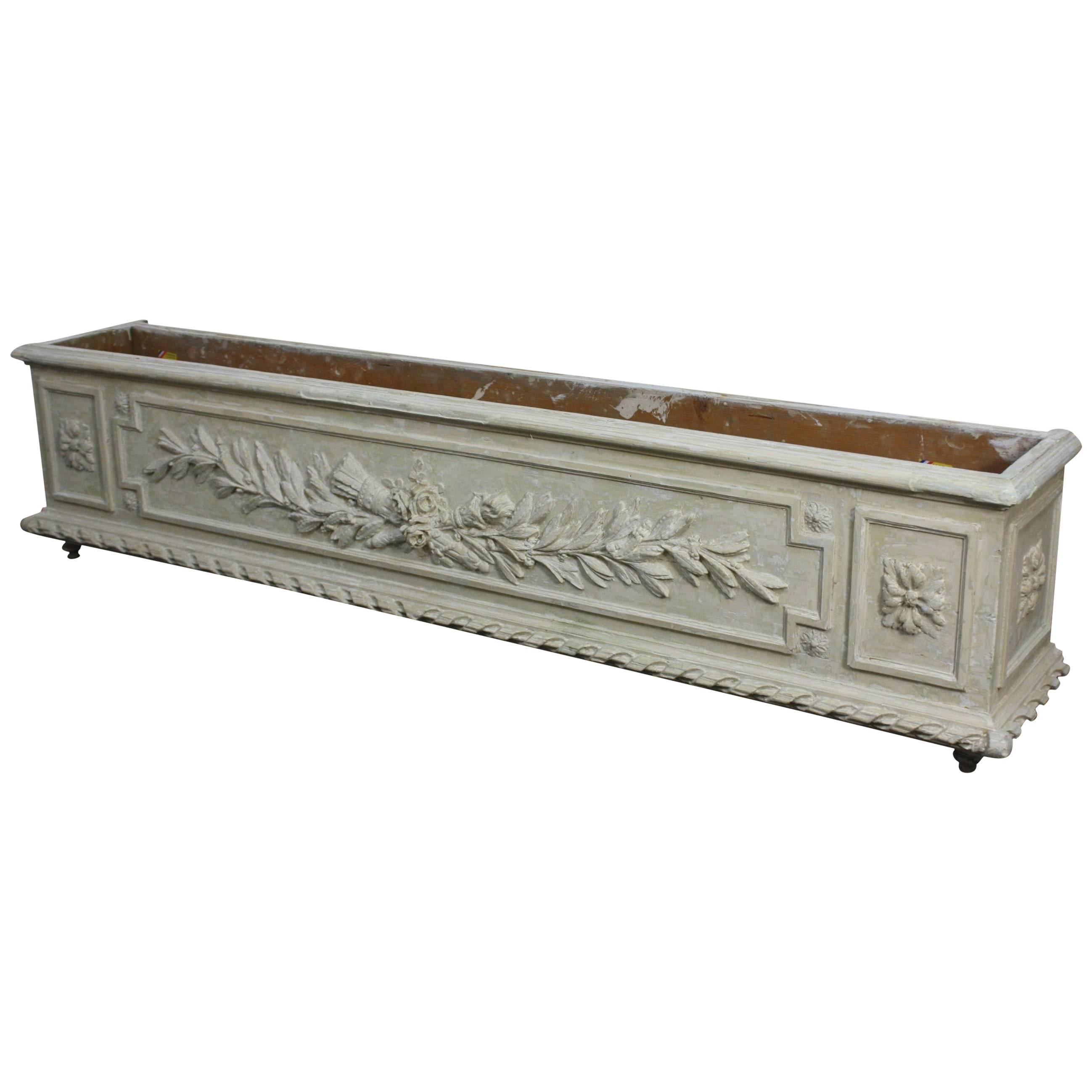 Large Painted and Carved Wood Neoclassical Planter For Sale