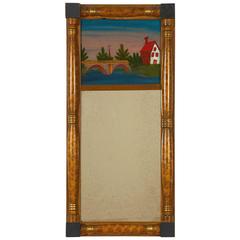Antique Classical Painted and Giltwood Mirror with Églomisé Panel