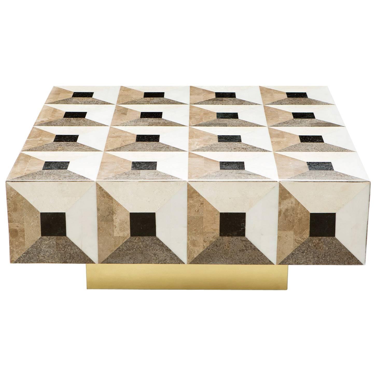 Moonlight Kaleidoscope Coffee Table in Marble Marquetry or Square Version For Sale