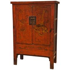 Antique Chinese Red Wedding Cabinet with Original Lacquer, Shanxi Province