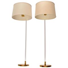 Pair of Peter Hamburger for Knoll Lucite and Brass Floor Lamps