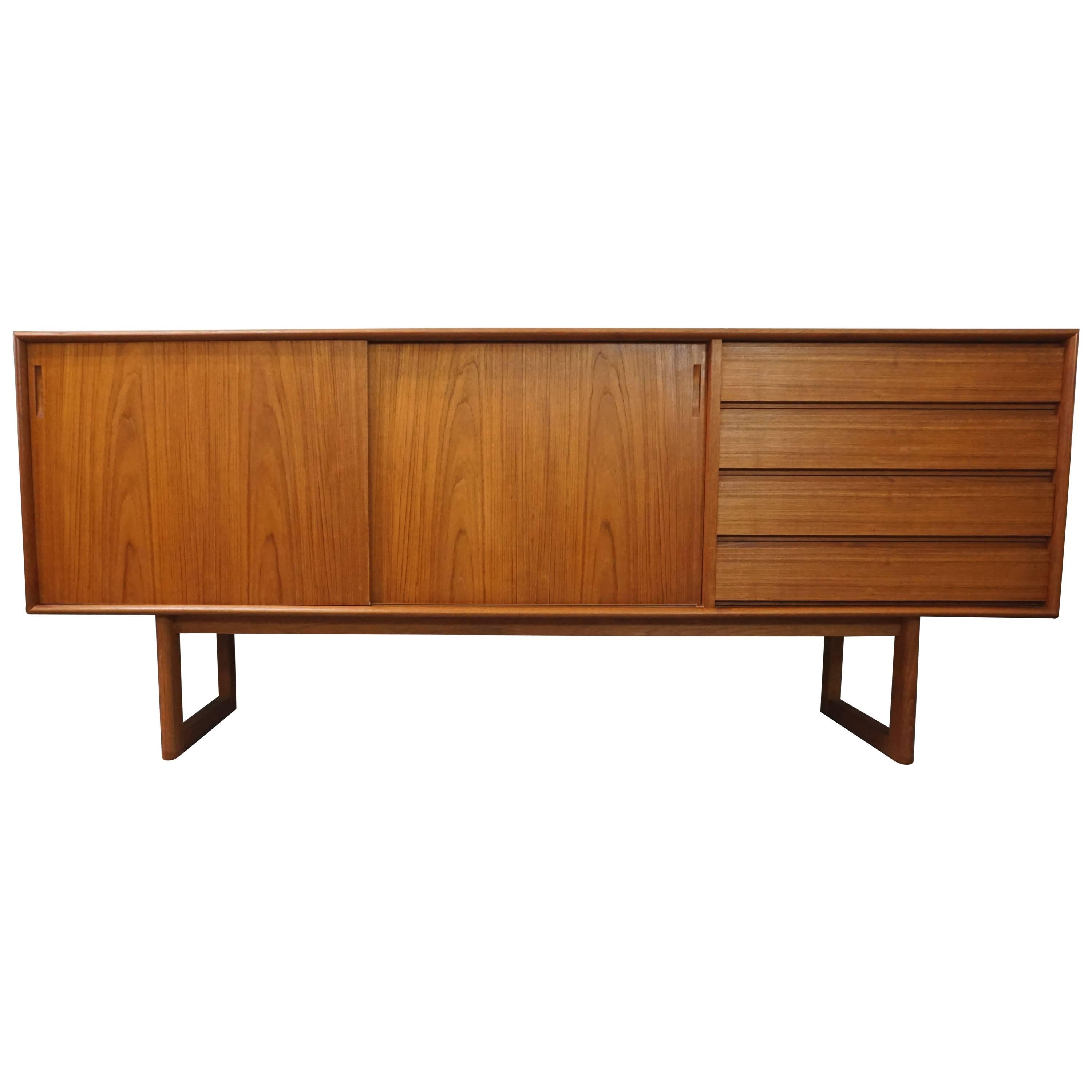 Danish Teak Credenza with Two Doors and Drawers