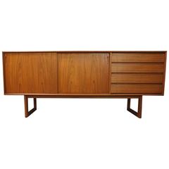 Danish Teak Credenza with Two Doors and Drawers