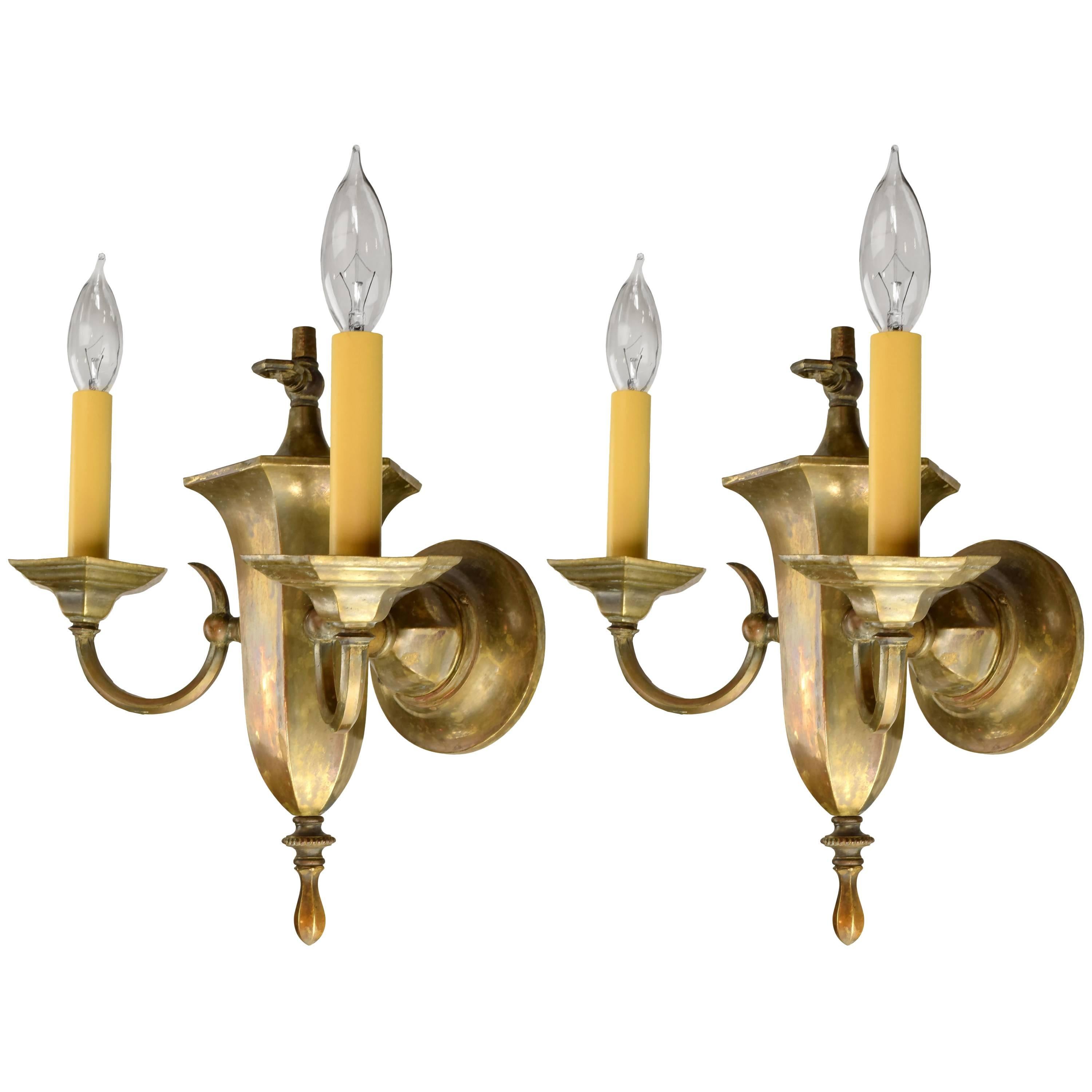 Two-Arm Gas-Electric Brass Sconce, circa 1900 For Sale