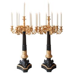 Monumental Pair of Louis Philippe Ormolu And Patinated Bronze Candelabra