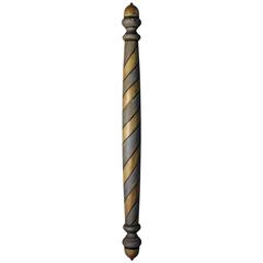 Antique Gray, Gold and Black Striped Turned Wood Barber Pole